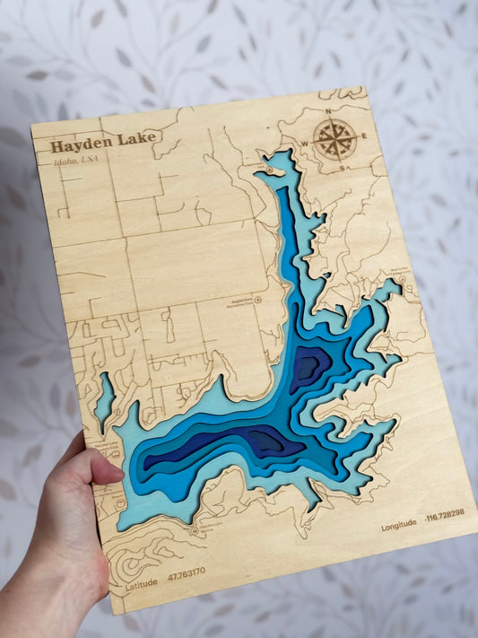 Hayden Lake, Idaho | ENGRAVED & PAINTED | Topo Map