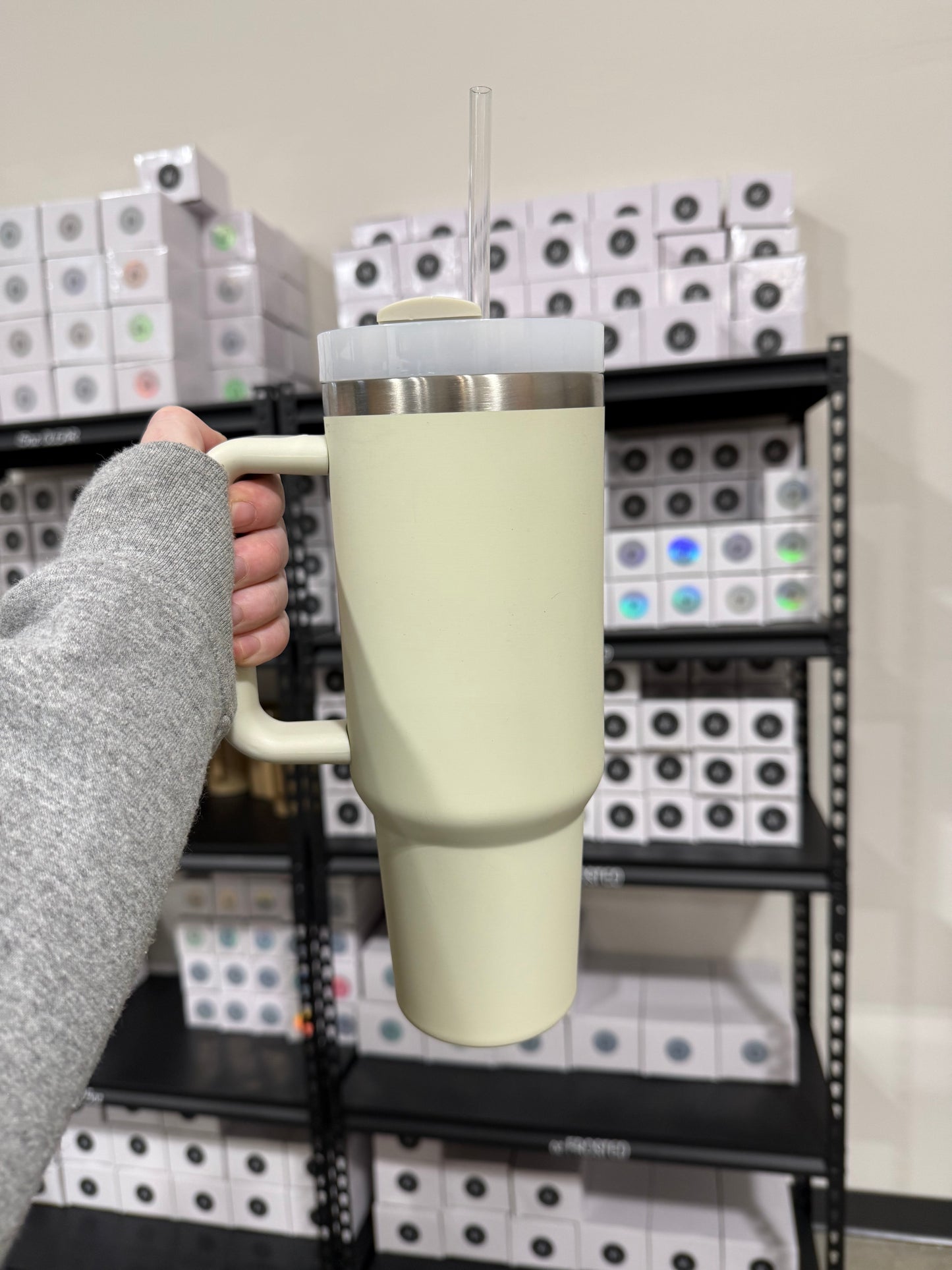 40 Oz Soft Touch Powder Coated Tumbler With Handle And Straw
