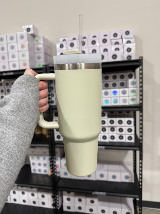 40 Oz Soft Touch Powder Coated Tumbler With Handle And Straw