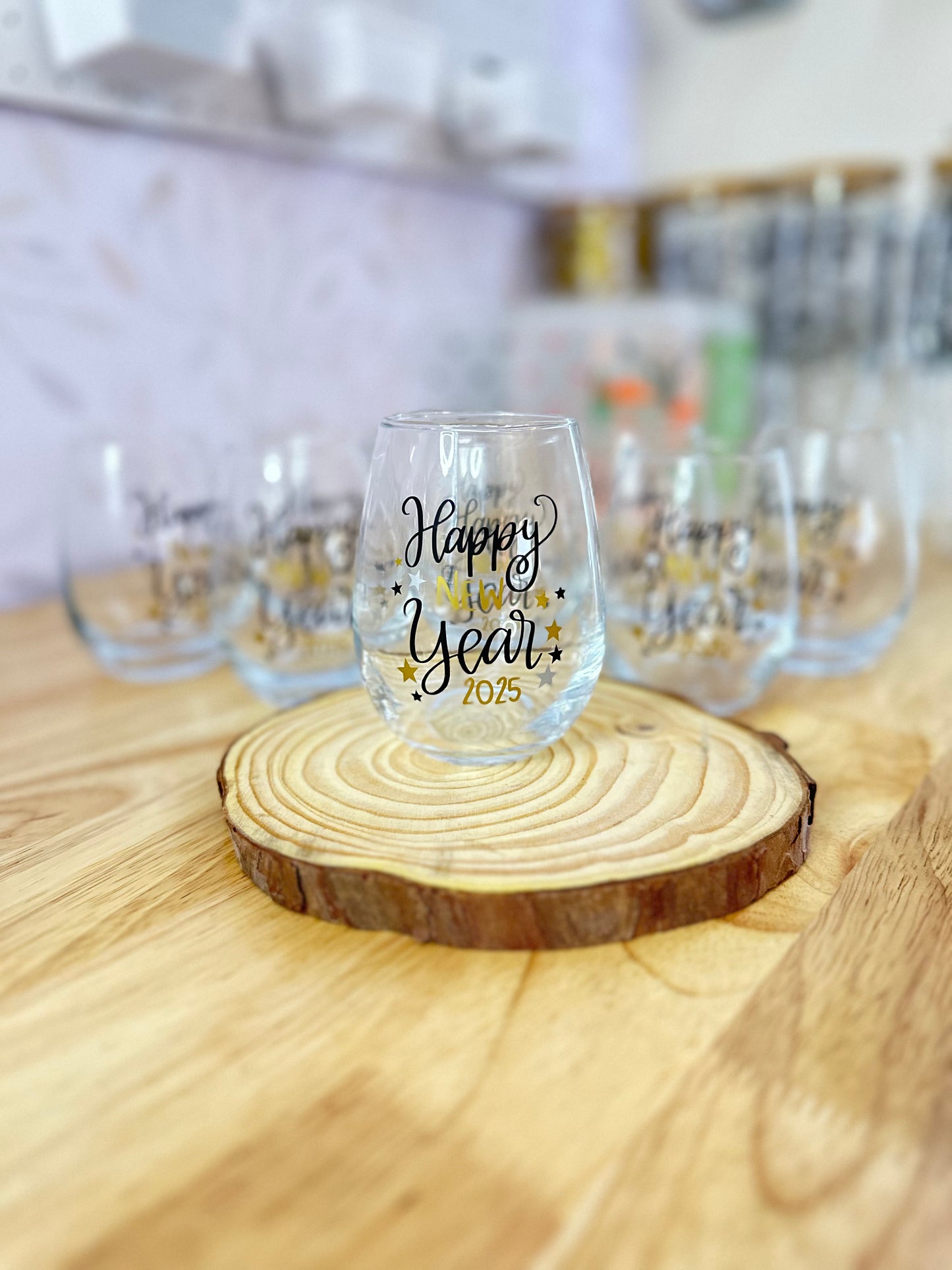 Happy New Year 2025 | VINYL | 12oz Stemless Wine Glass