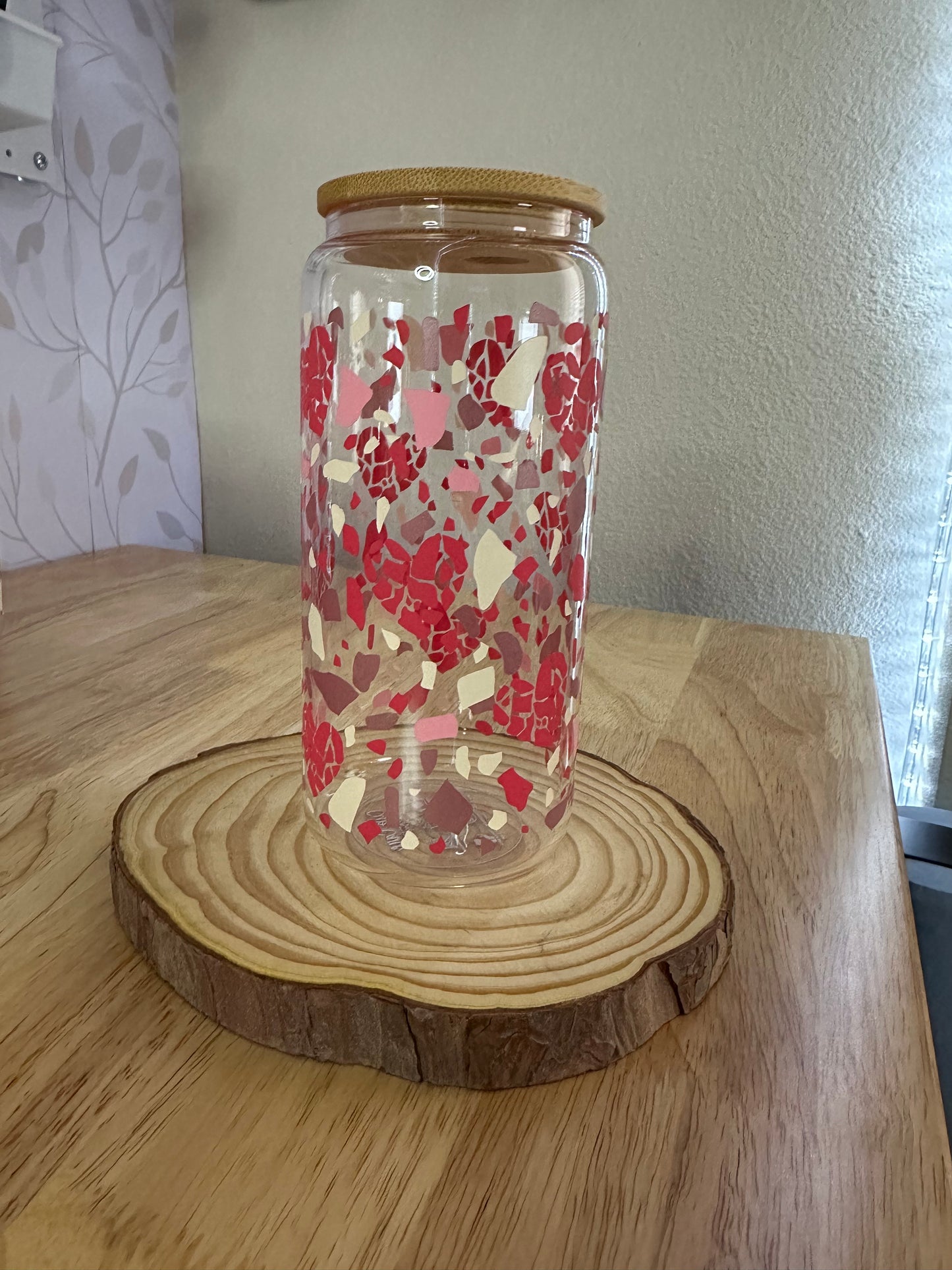 Terrazzo Hearts | VINYL | 20 oz Libbey Can Glass with Bamboo Lid & Straw