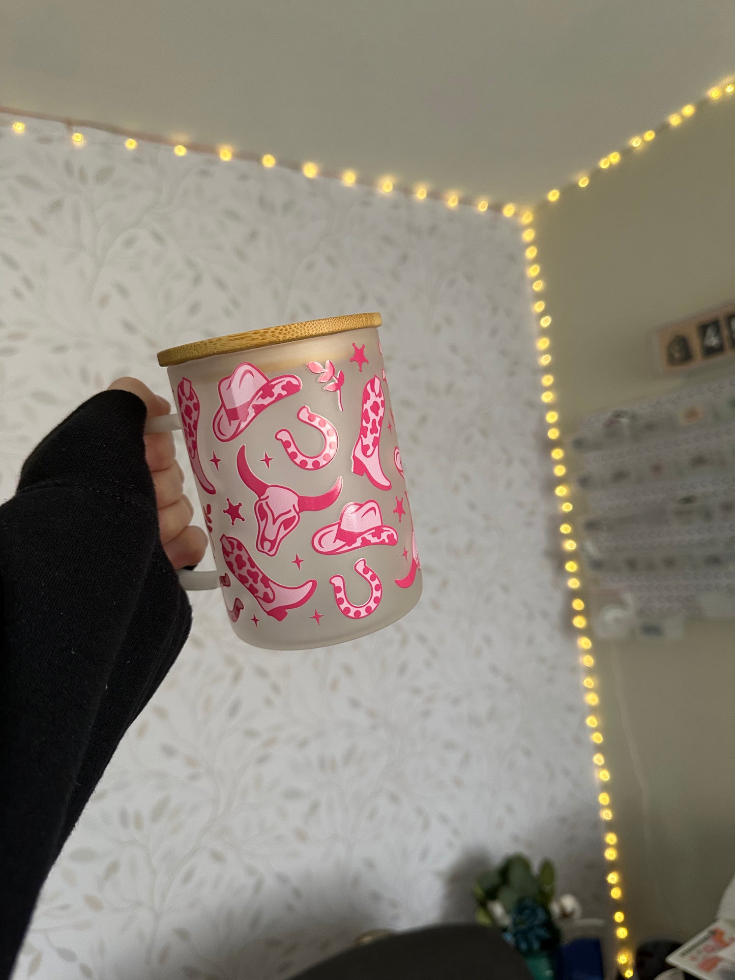 Cowgirl | UVDTF | 15oz Mug with Handle, Bamboo Lid & Straw