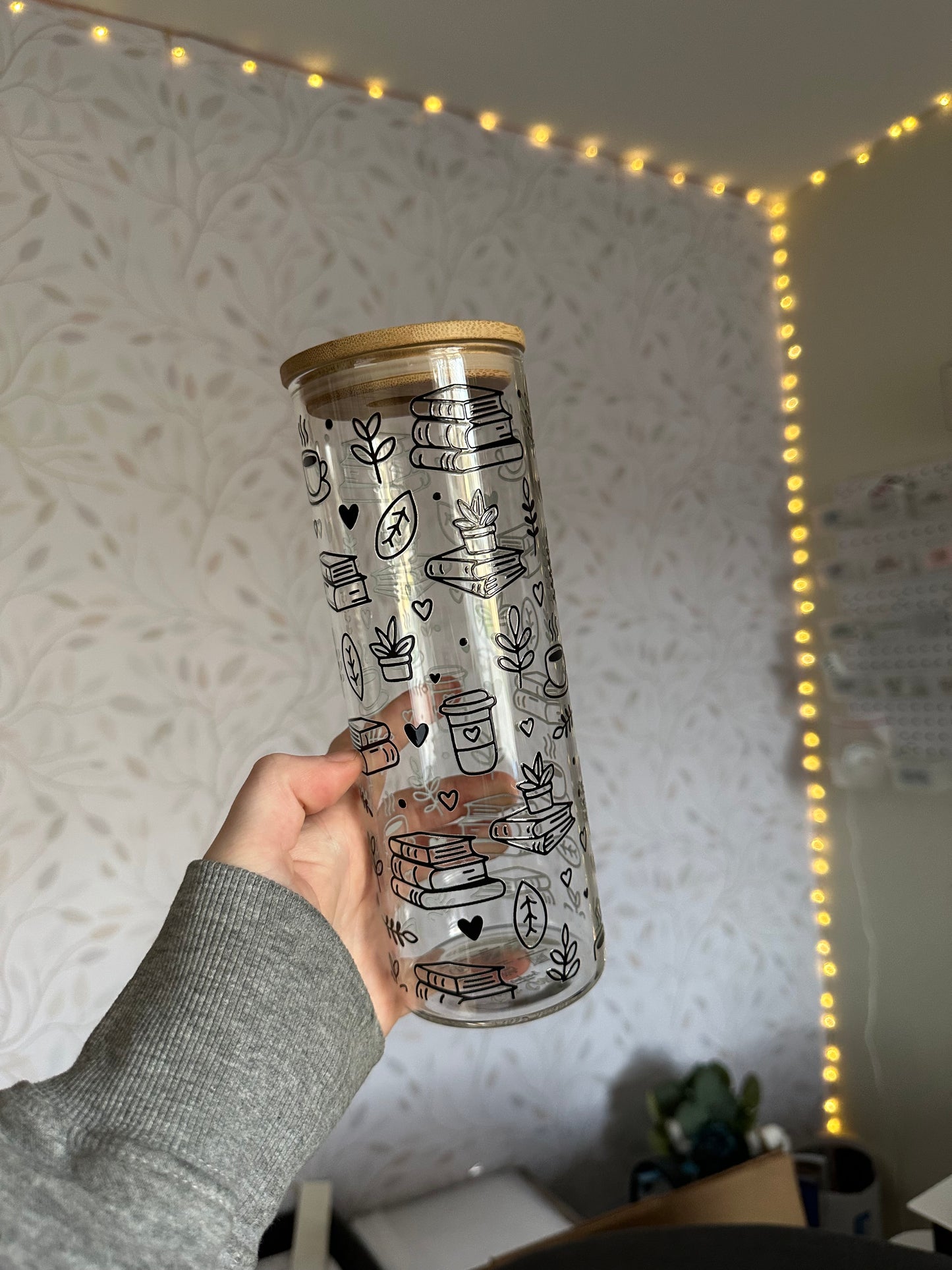 Books & Coffee | UVDTF | 25oz Skinny Glass Tumbler