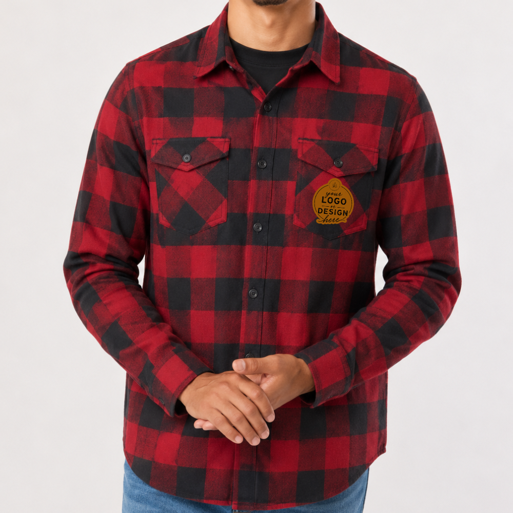 CUSTOM LOGO | Unisex Flannel Shirt with Laser Engraved Leather Patch