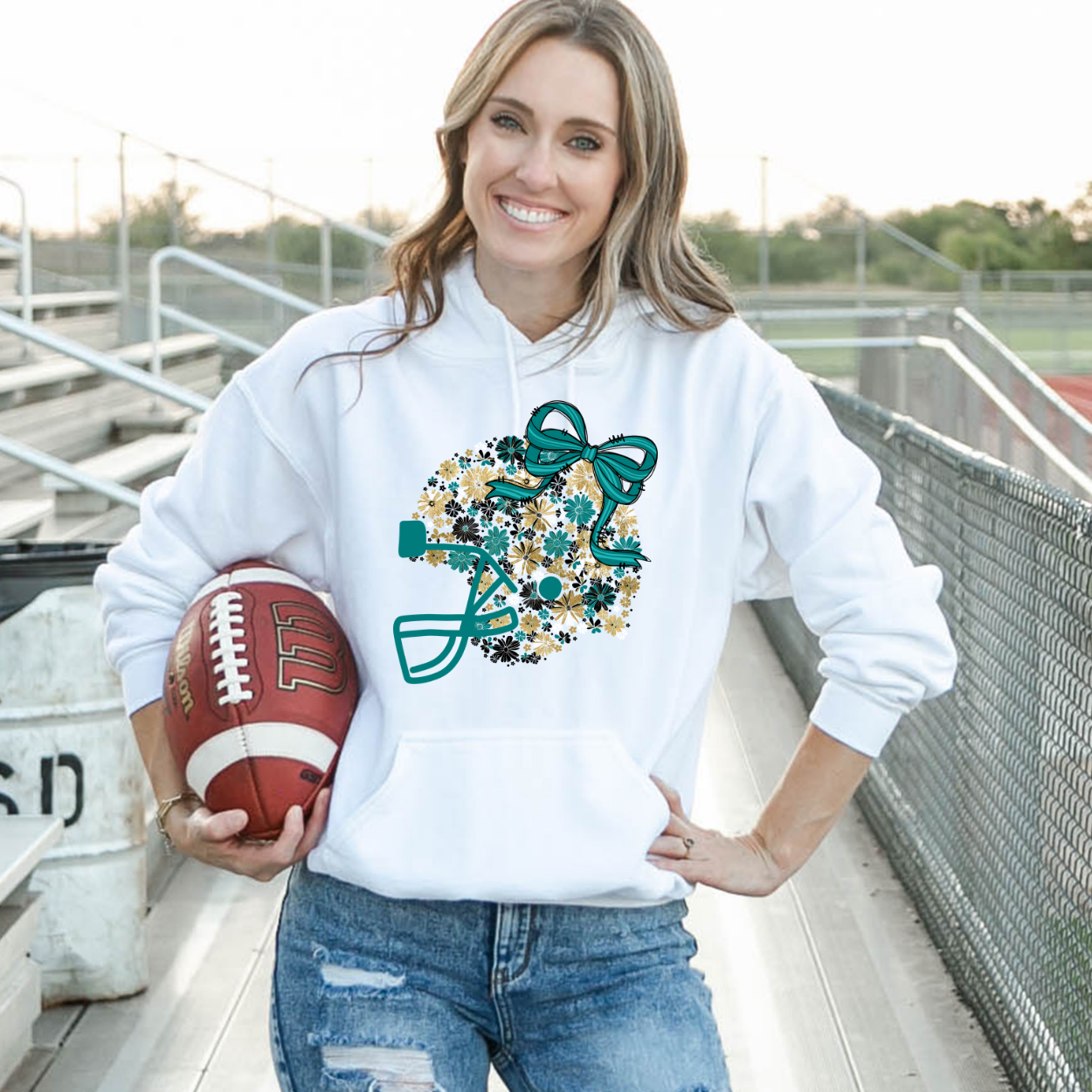 Floral Football Helmet - Team Colors | Unisex Hoodie Sweatshirt [GILDAN]