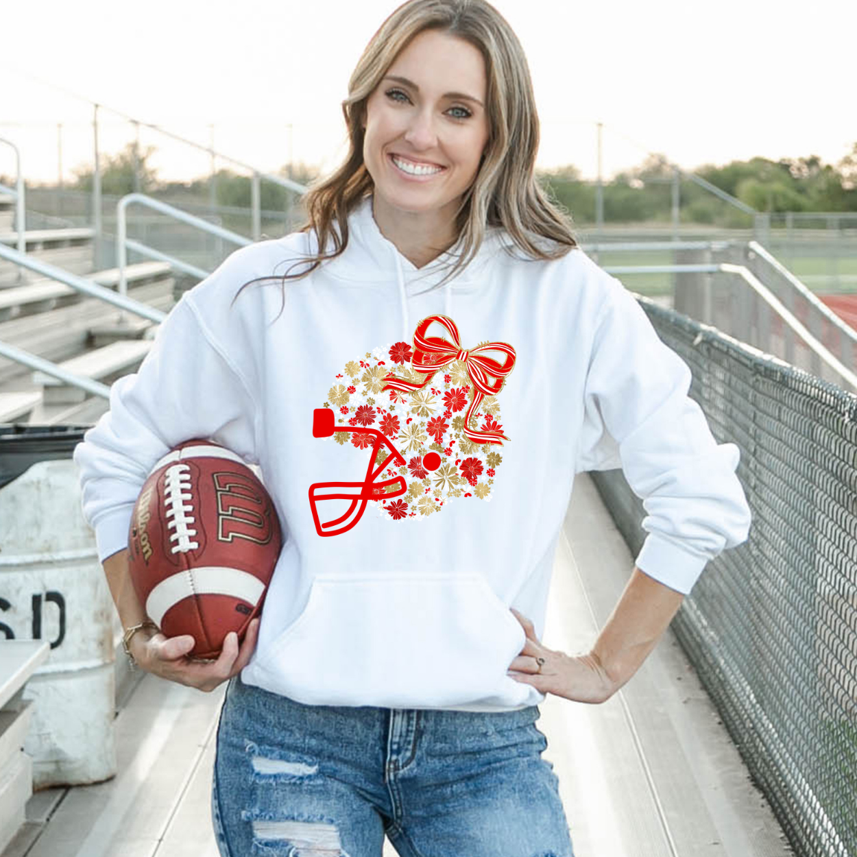 Floral Football Helmet - Team Colors | Unisex Hoodie Sweatshirt [GILDAN]