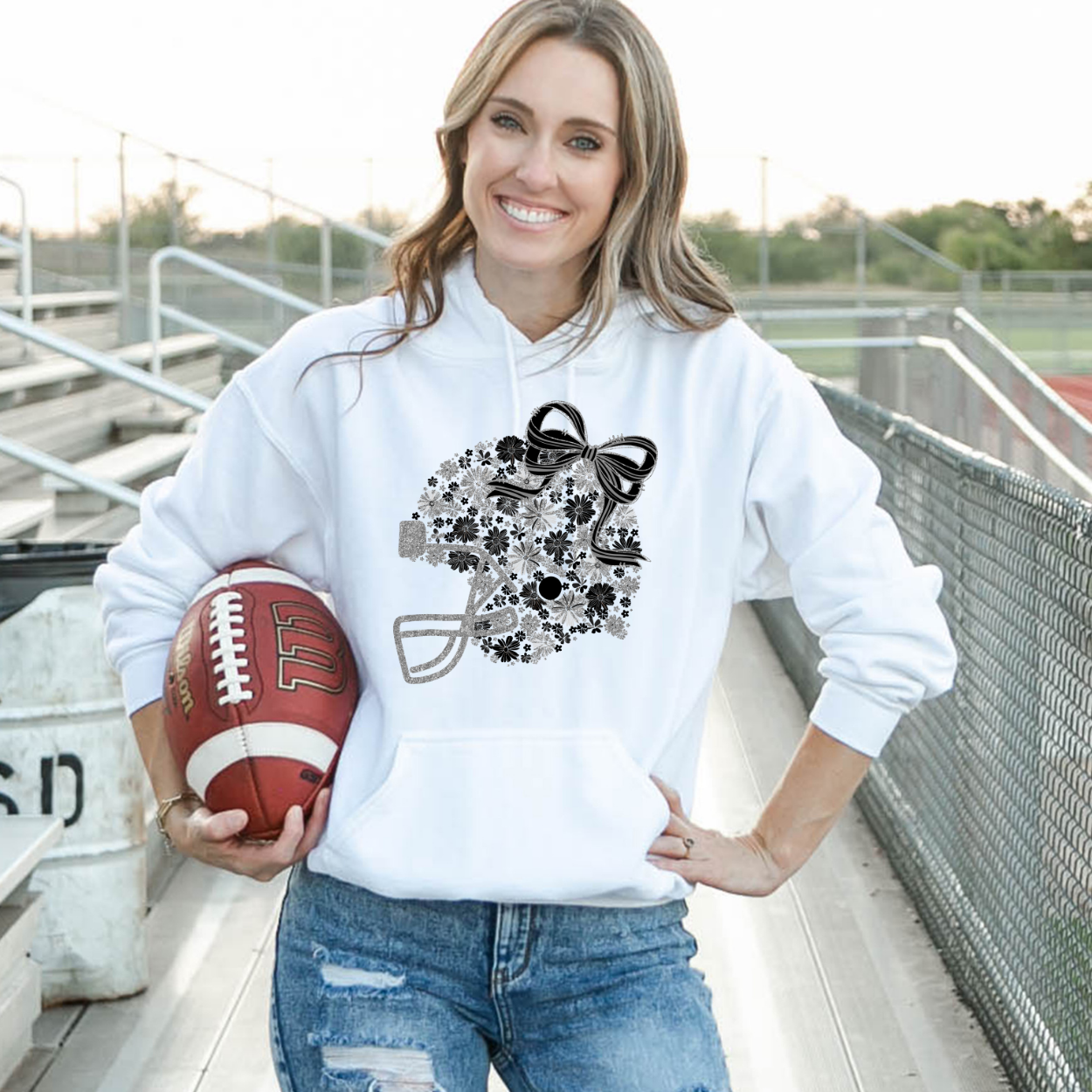 Floral Football Helmet - Team Colors | Unisex Hoodie Sweatshirt [GILDAN]