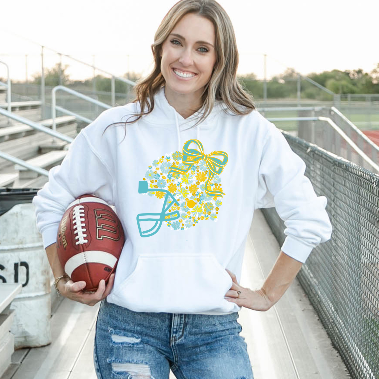 Floral Football Helmet - Team Colors | Unisex Hoodie Sweatshirt [GILDAN]