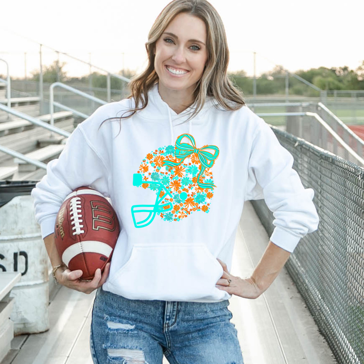 Floral Football Helmet - Team Colors | Unisex Hoodie Sweatshirt [GILDAN]
