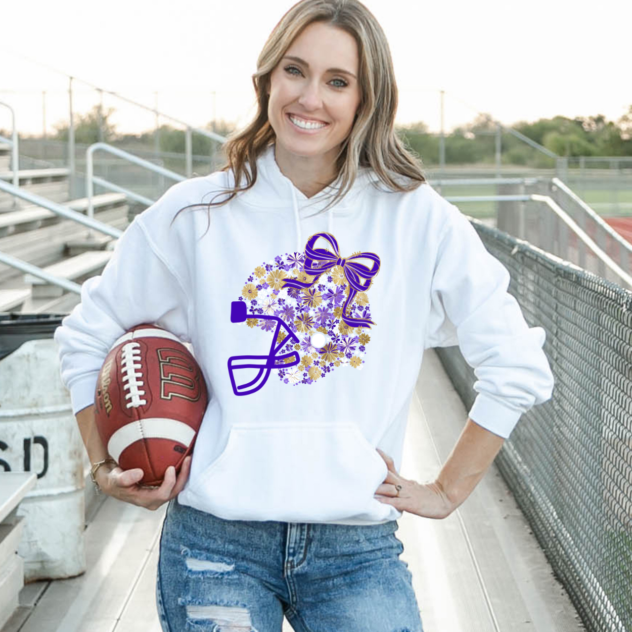 Floral Football Helmet - Team Colors | Unisex Hoodie Sweatshirt [GILDAN]