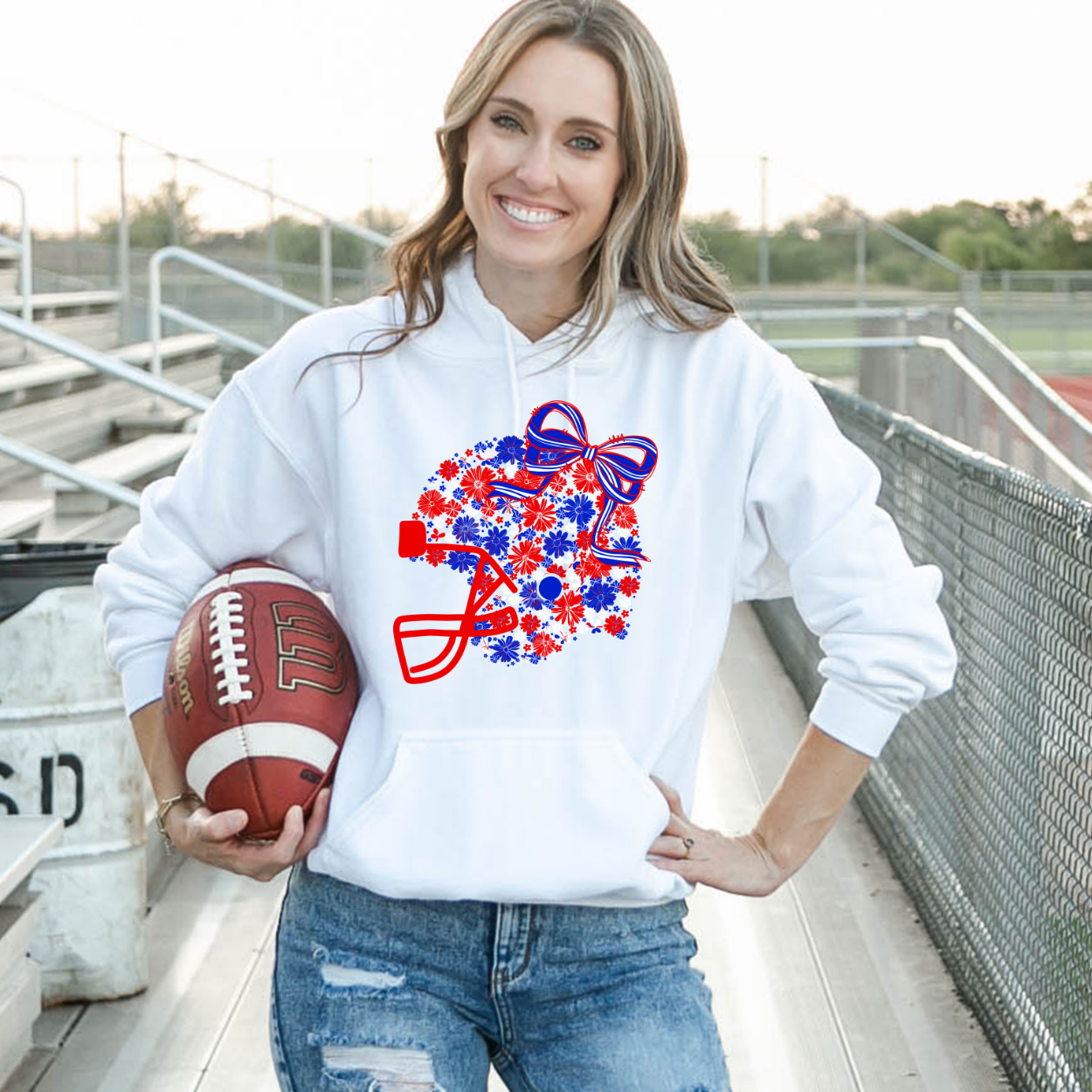 Floral Football Helmet - Team Colors | Unisex Hoodie Sweatshirt [GILDAN]