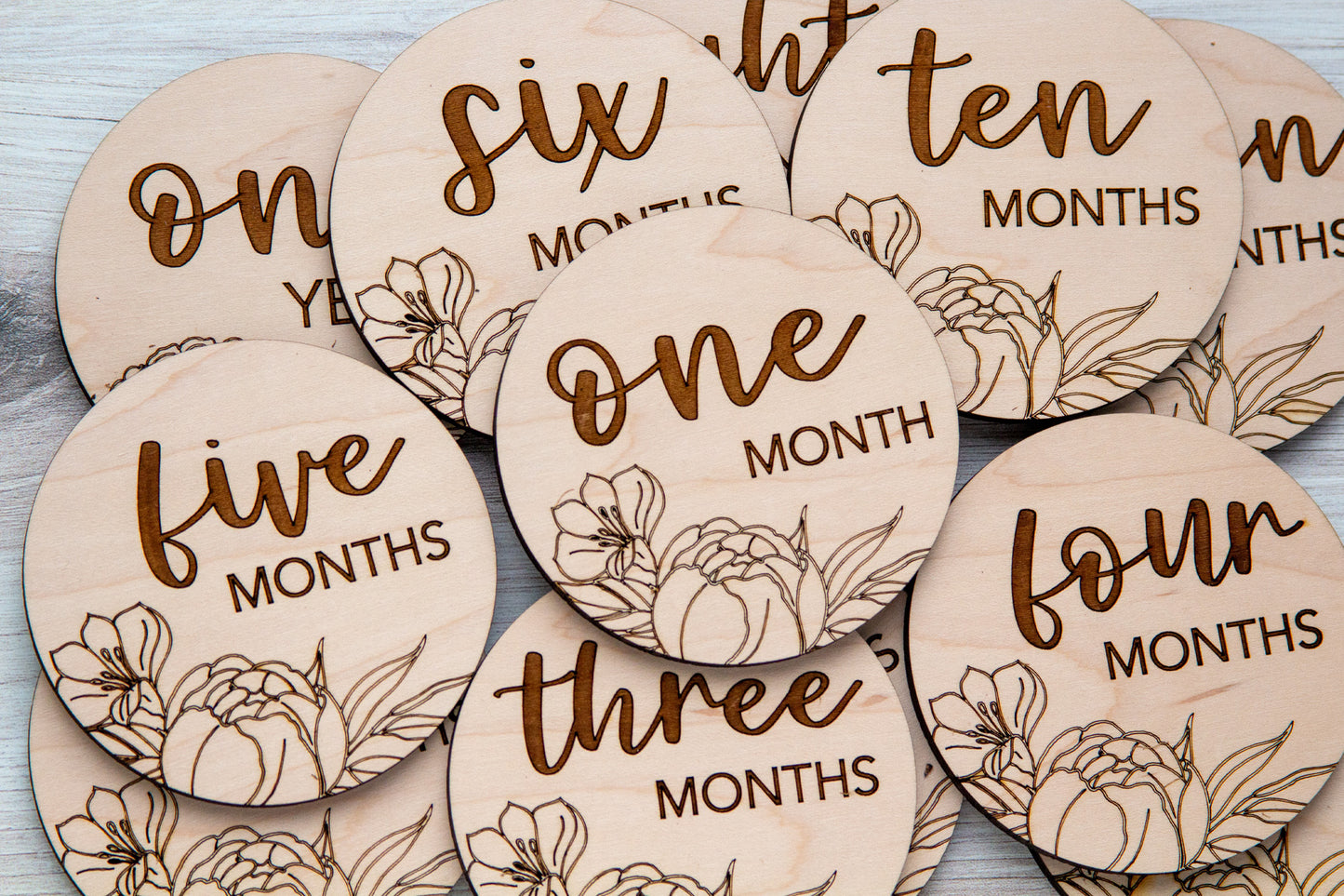 Floral | ENGRAVED | Baby Milestone Discs