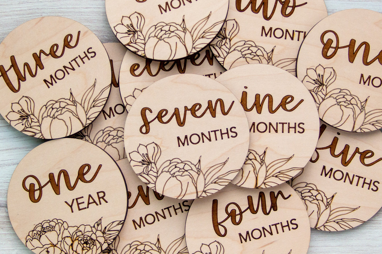 Floral | ENGRAVED | Baby Milestone Discs