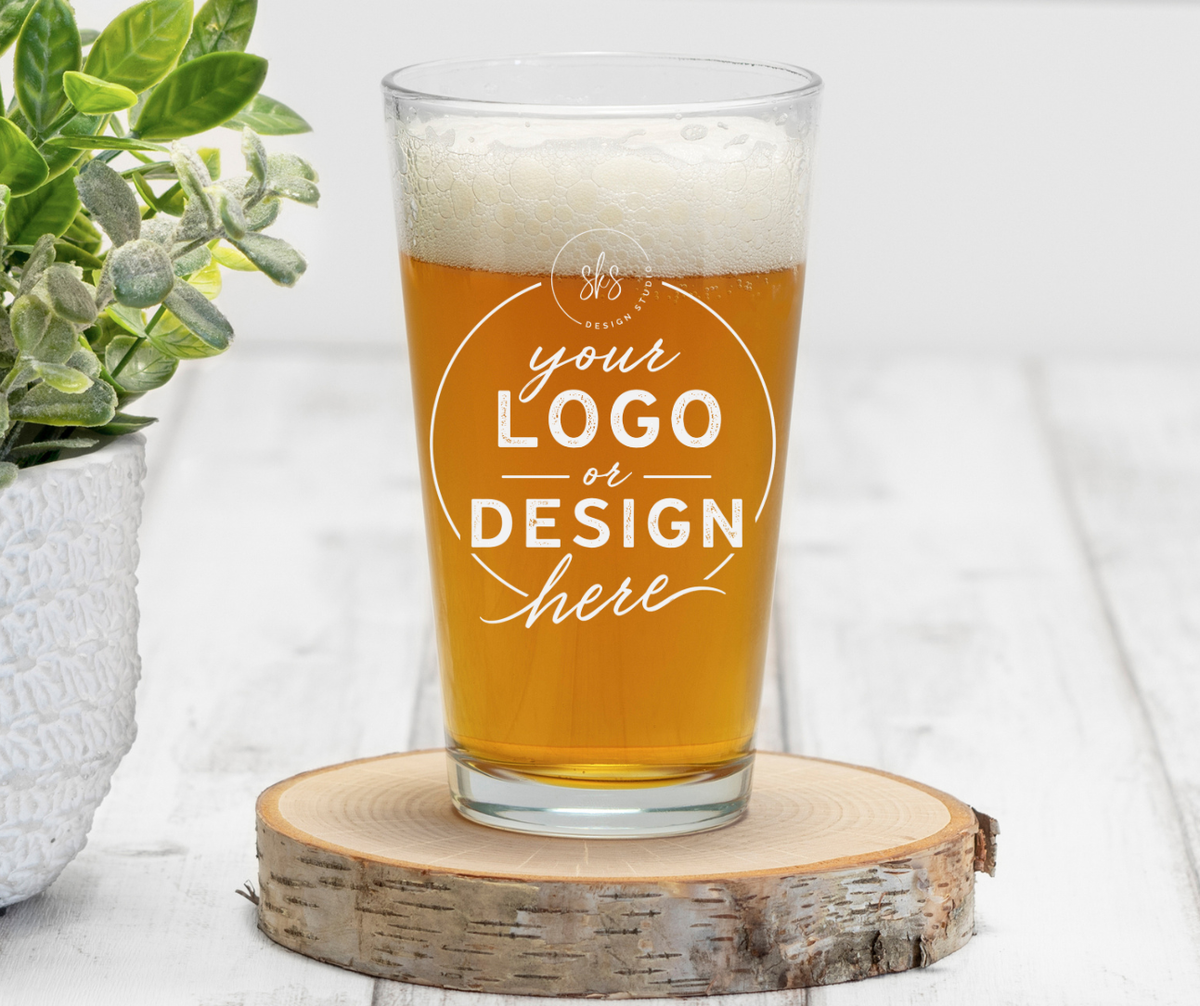 Custom Logo | ENGRAVED | 16 oz Pint Glass