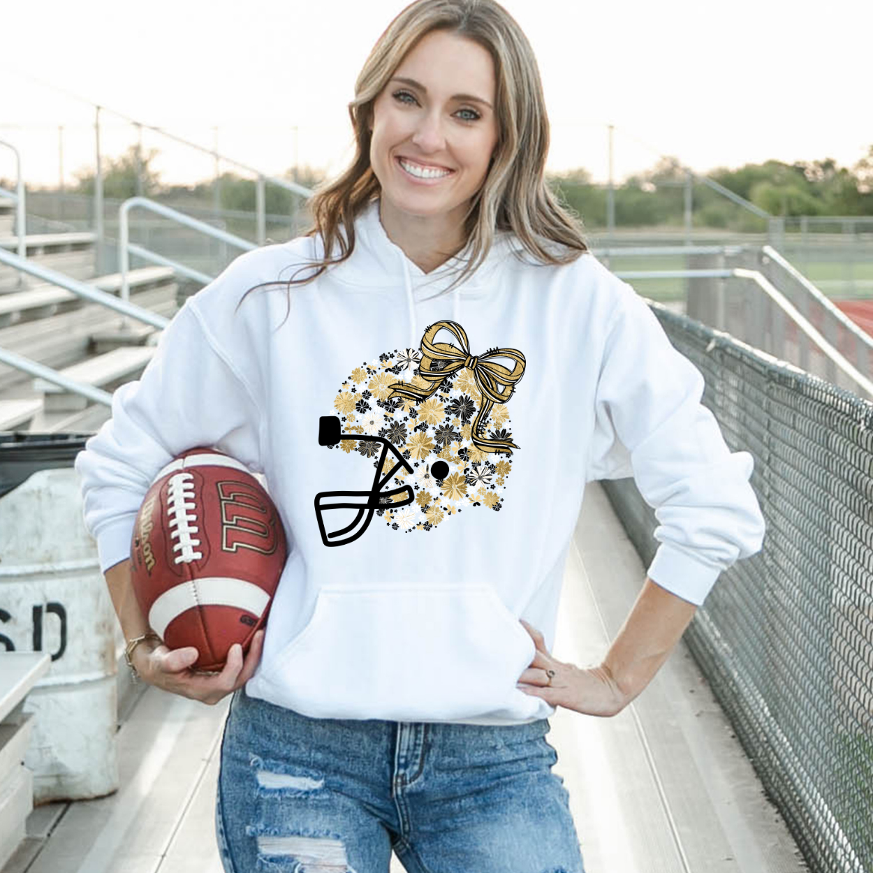Floral Football Helmet - Team Colors | Unisex Hoodie Sweatshirt [GILDAN]