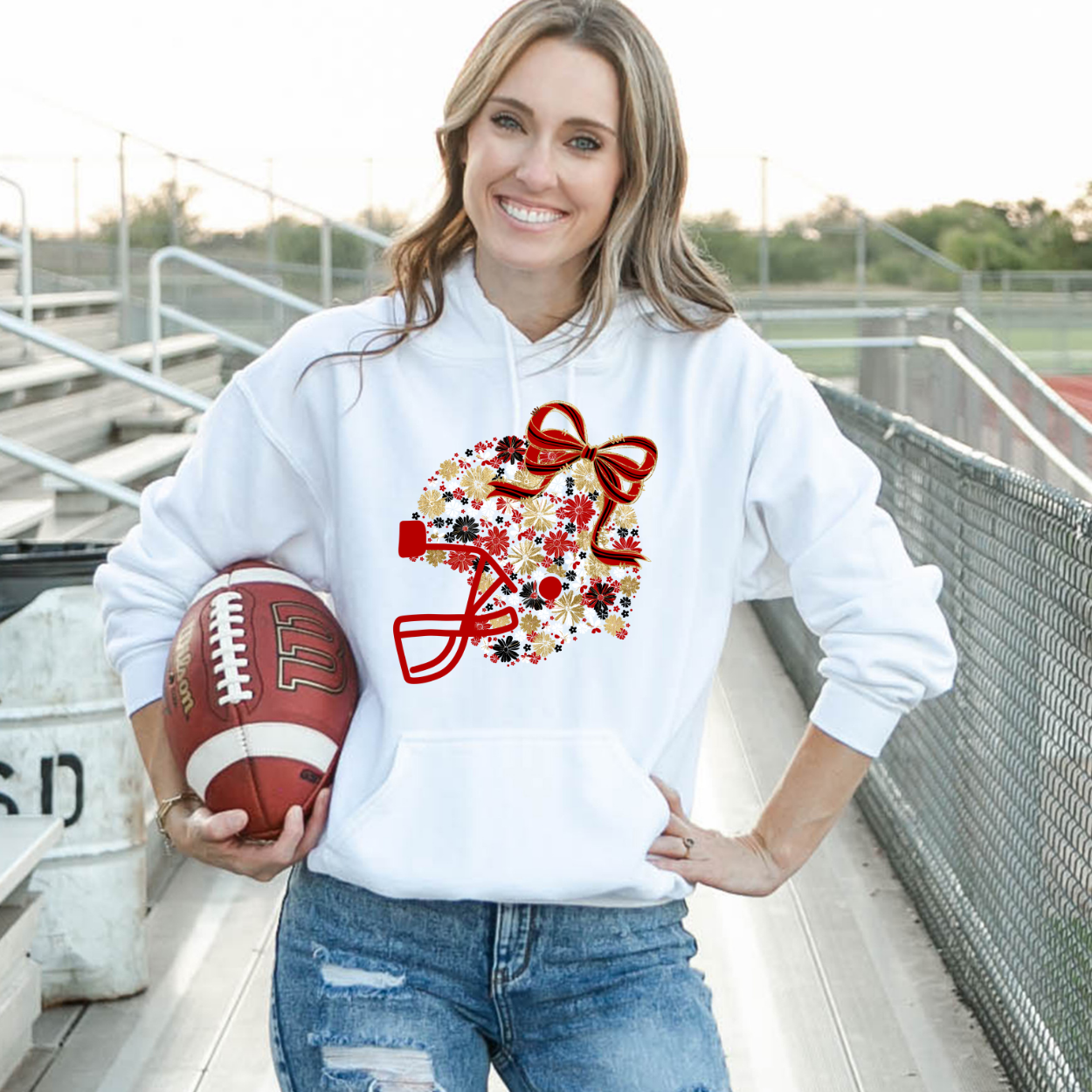 Floral Football Helmet - Team Colors | Unisex Hoodie Sweatshirt [GILDAN]