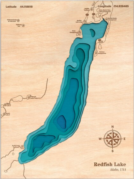 Redfish Lake, Idaho | ENGRAVED & PAINTED | Topo Map