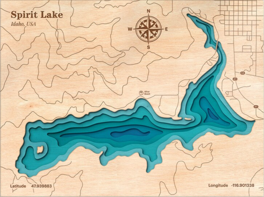 Spirit Lake, Idaho | ENGRAVED & PAINTED | Topo Map