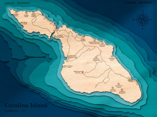 Catalina Island, California | ENGRAVED & PAINTED | Topo Map