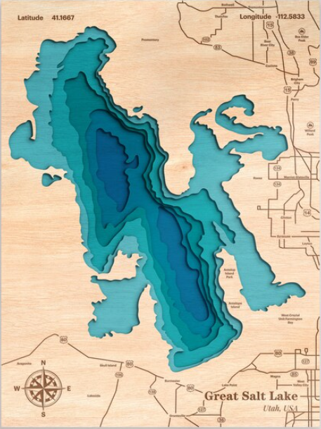 Great Salt Lake, Utah | ENGRAVED & PAINTED | Topo Map