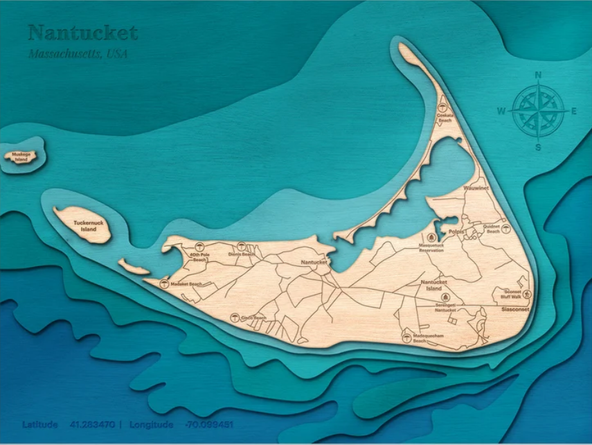 Nantucket | ENGRAVED & PAINTED | Topo Map