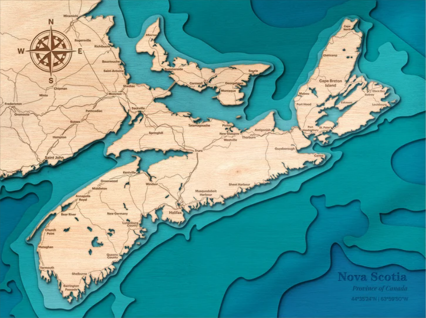 Nova Scotia | ENGRAVED & PAINTED | Topo Map