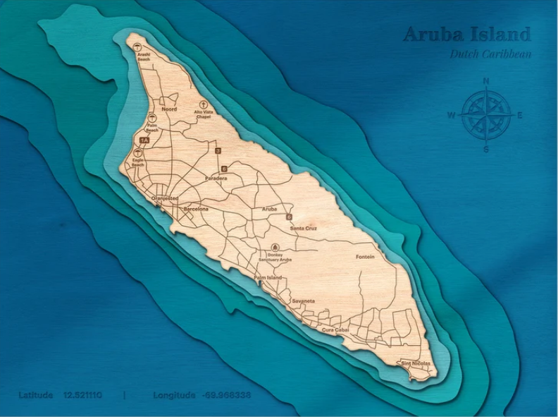 Aruba | ENGRAVED & PAINTED | Topo Map