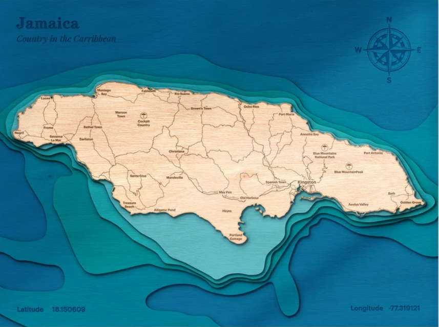 Jamaica | ENGRAVED & PAINTED | Topo Map