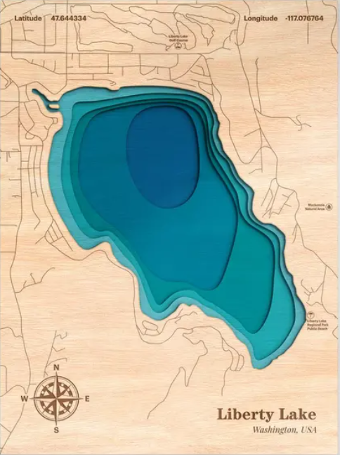 Liberty Lake, Washington | ENGRAVED & PAINTED | Topo Map