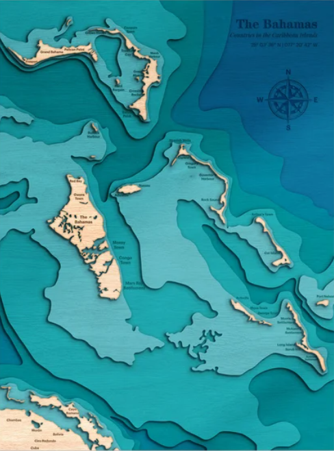 The Bahamas | ENGRAVED & PAINTED | Topo Map