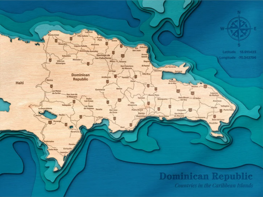 Dominican Republic | ENGRAVED & PAINTED | Topo Map