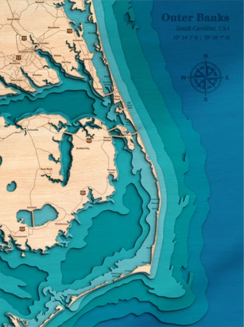 Outer Banks, South Carolina | ENGRAVED & PAINTED | Topo Map