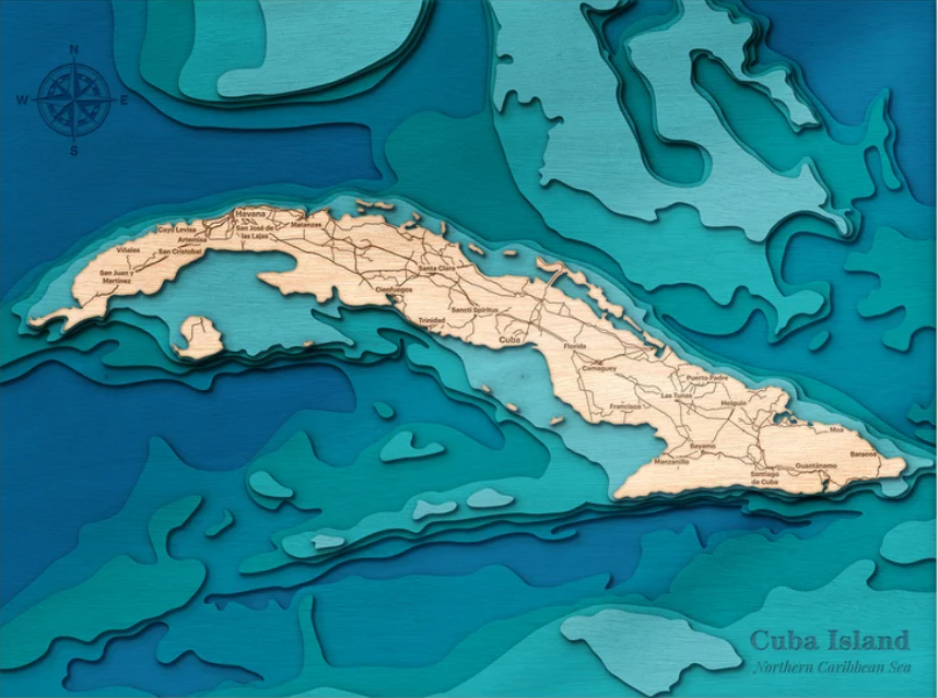 Cuba | ENGRAVED & PAINTED | Topo Map – SKS Design Studio