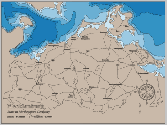 Mecklenburg, Germany | ENGRAVED & PAINTED | Topo Map