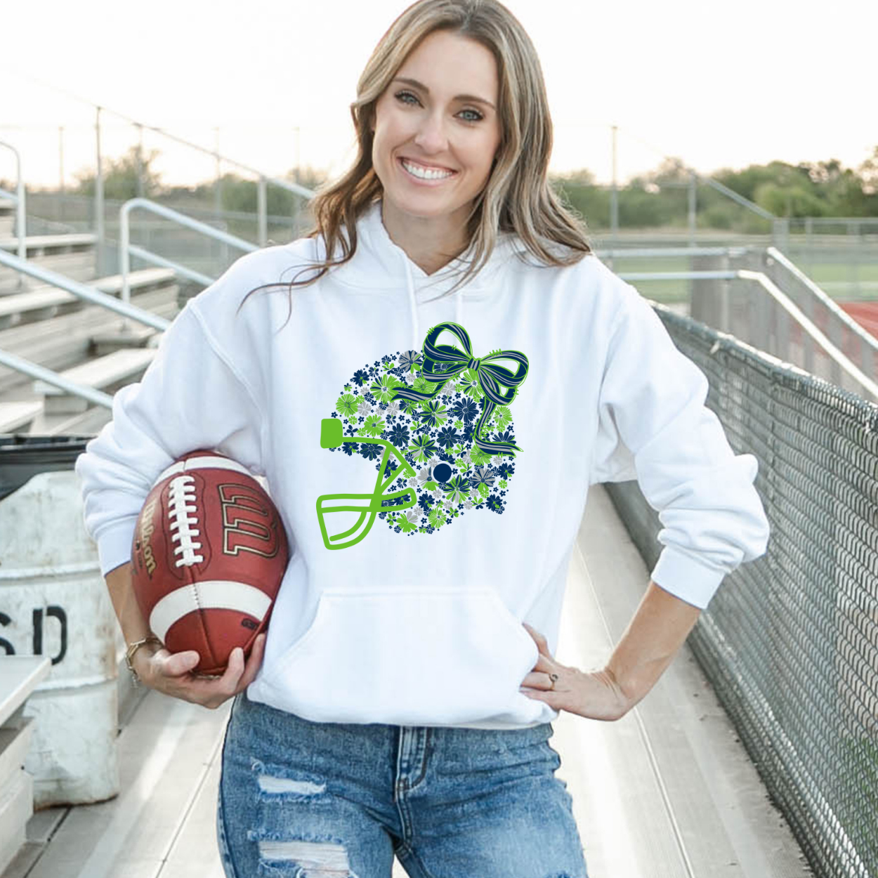 Floral Football Helmet - Team Colors | Unisex Hoodie Sweatshirt [GILDAN]
