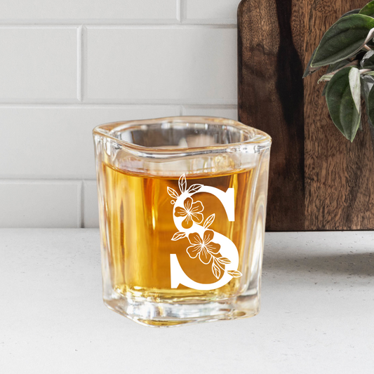 Floral Monogram | ENGRAVED | 2oz Square Shot Glass