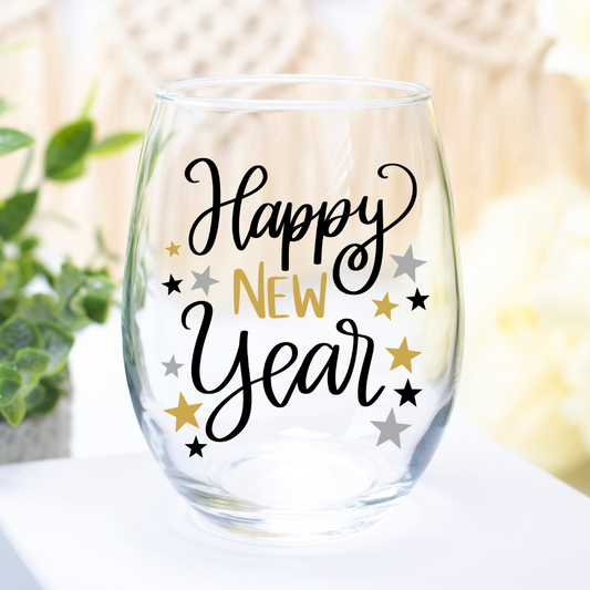 Happy New Year 2025 | UVDTF | 12oz Stemless Wine Glass