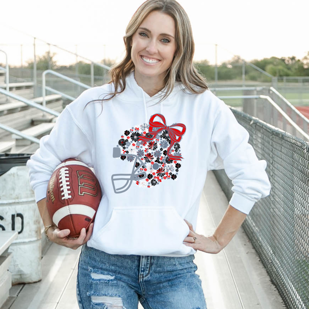 Floral Football Helmet - Team Colors | Unisex Hoodie Sweatshirt [GILDAN]