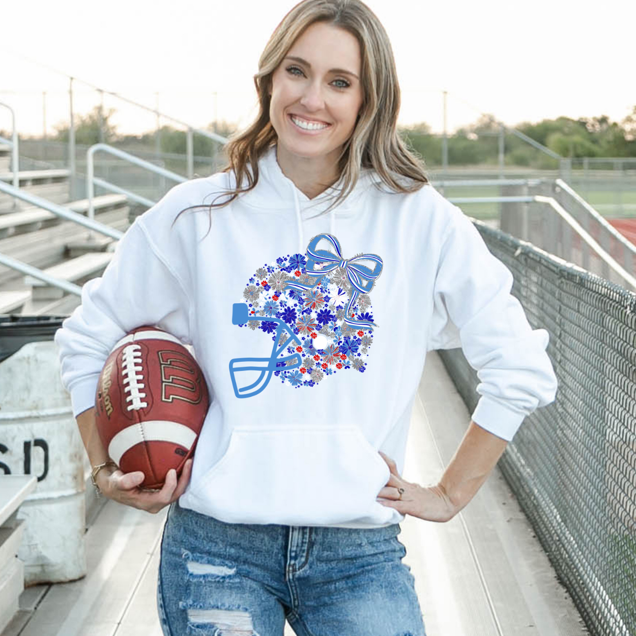 Floral Football Helmet - Team Colors | Unisex Hoodie Sweatshirt [GILDAN]