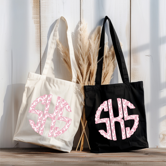 Pink Chinoiserie Monogram | Canvas Tote Bag