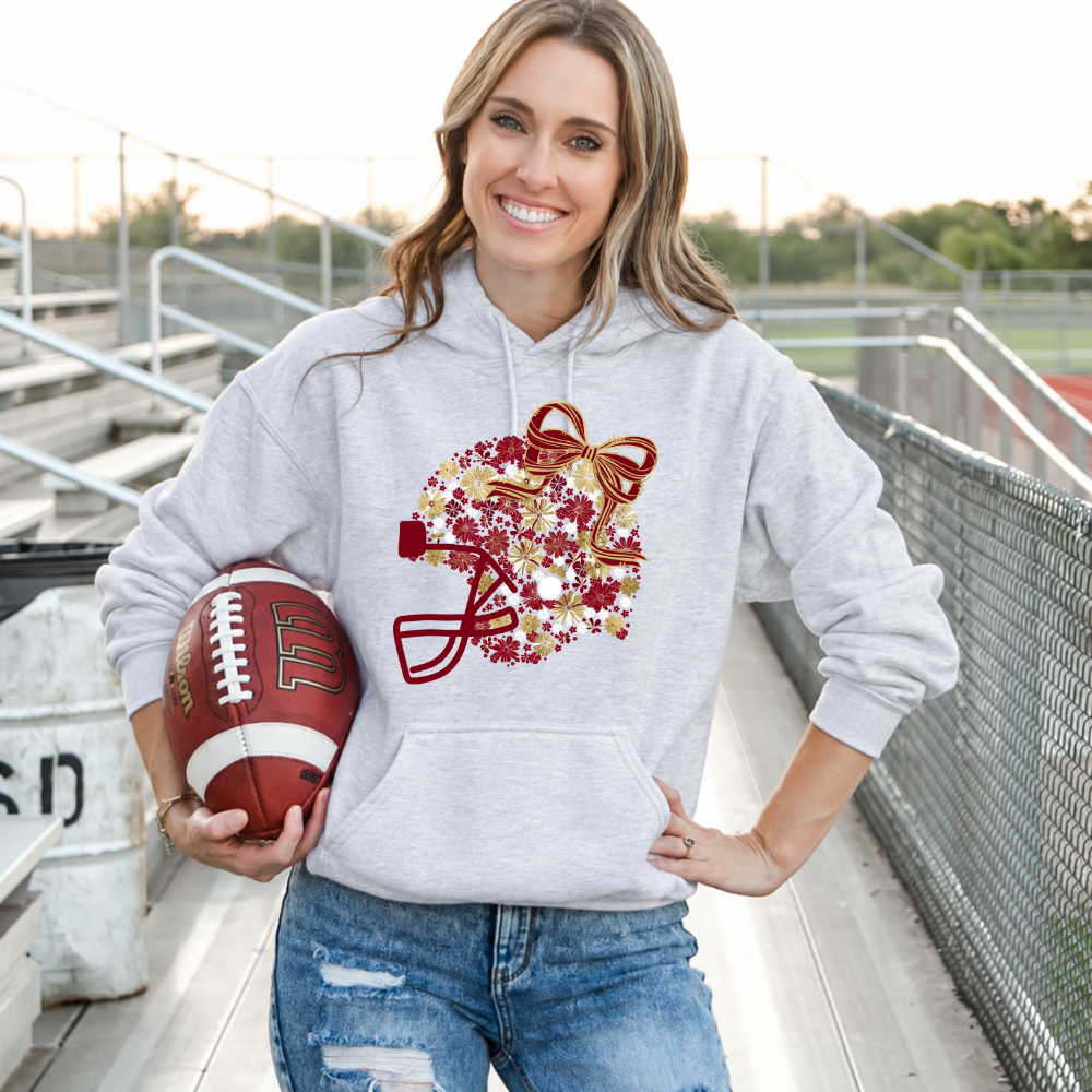 Floral Football Helmet - Team Colors | Unisex Hoodie Sweatshirt [GILDAN]