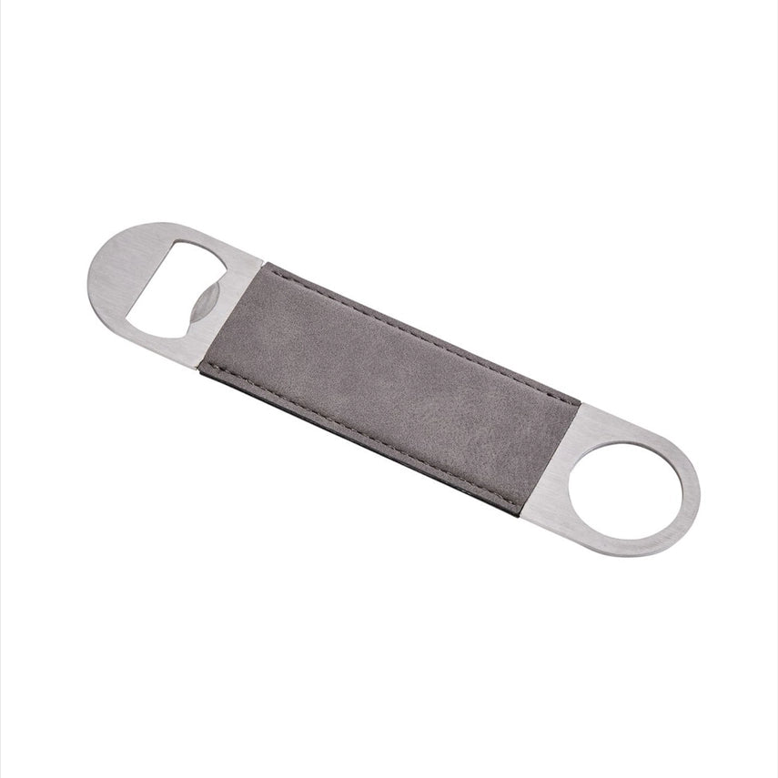 Grey Leatherette Stainless Steel Bottle Opener - 7" X 1.5"