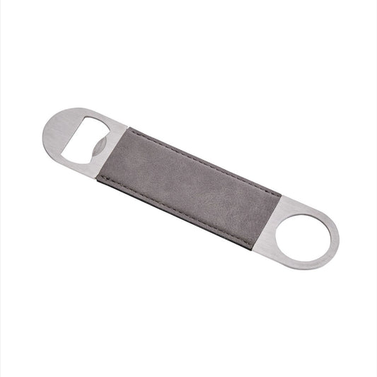 Grey Leatherette Stainless Steel Bottle Opener - 7" X 1.5"