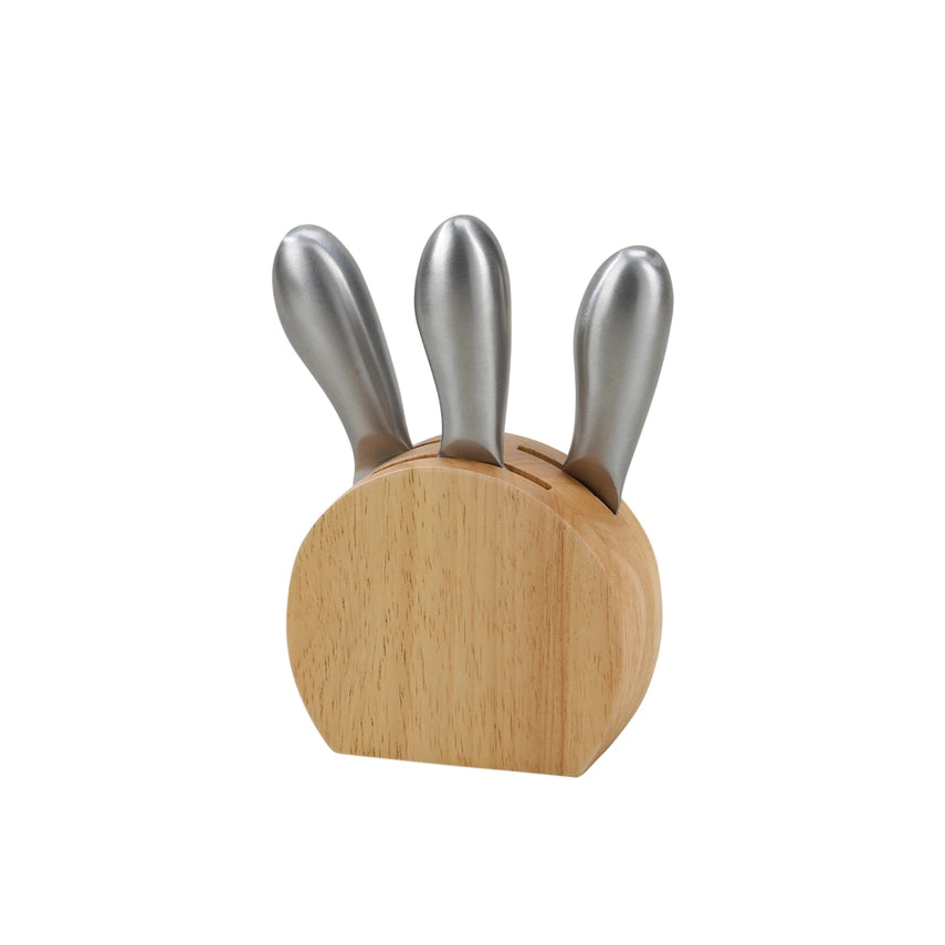 Wood Block with 3 Stainless Steel Cheese Knives