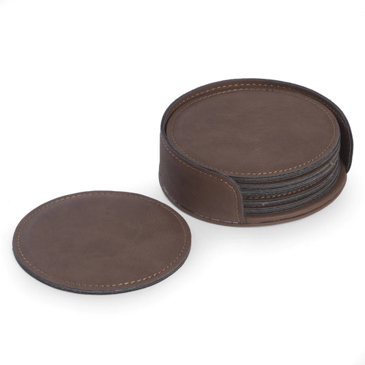 6 Coaster Set with Holder in Vintage Leatherette
