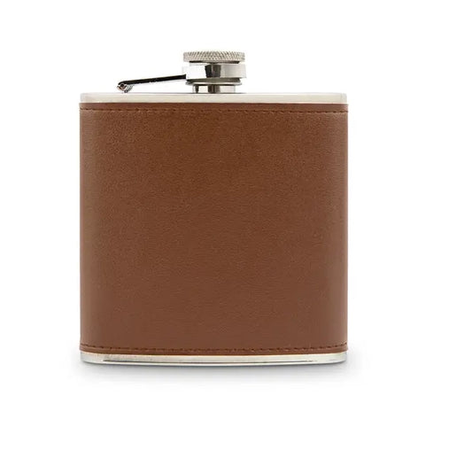 Faux Leather Wrapped Metal Hip Flask - Blank