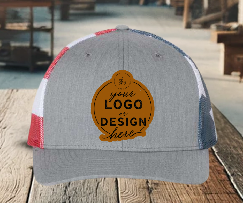 CUSTOM LOGO | Stars & Stripes Richardson 112 Hat with Laser Engraved Leather Patch